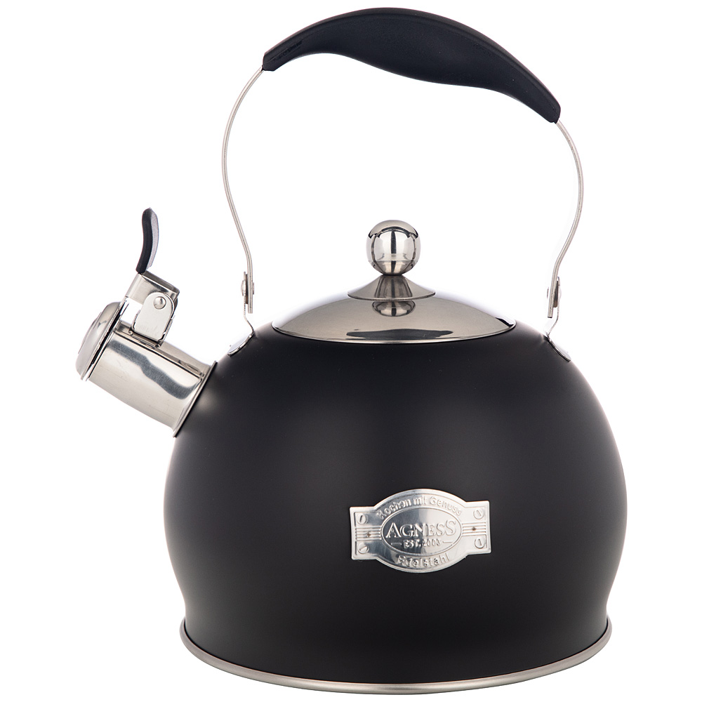 Чайник со свистком TeeKessel Barrel black, 20 см, 3 л, 24 см, Нерж. сталь, Китай, Agness, TeeKessel