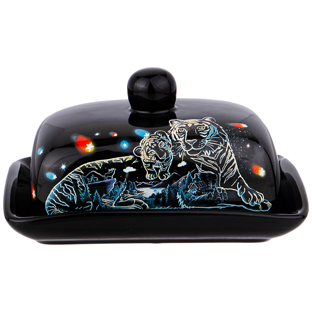 Масленка Tiger Amour black, 17х12 см, 9 см, Доломитовая керамика, Agness, Китай Масленка Tiger Amour black, 17х12 см, 9 см, Доломитовая керамика, Agness, Китай