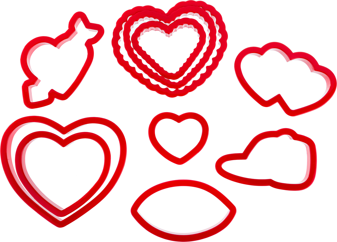 Набор форм для печенья Hearts, 10 шт., 10х8 см, Силикон, Agness, Китай