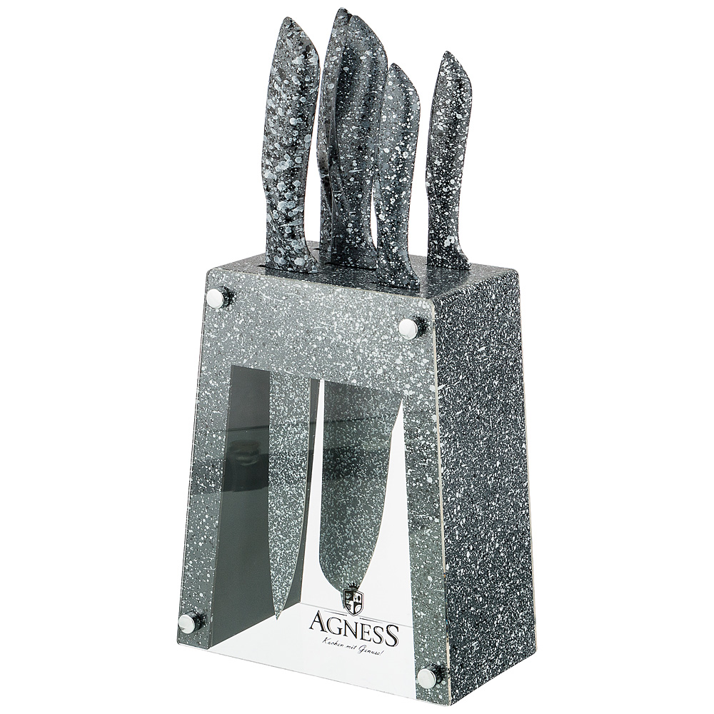Набор ножей на подставке Marbled Prastik black 6 предм., 20 см, 21х12 см, 37 см, Нерж. сталь, Пластик, Agness, Китай
