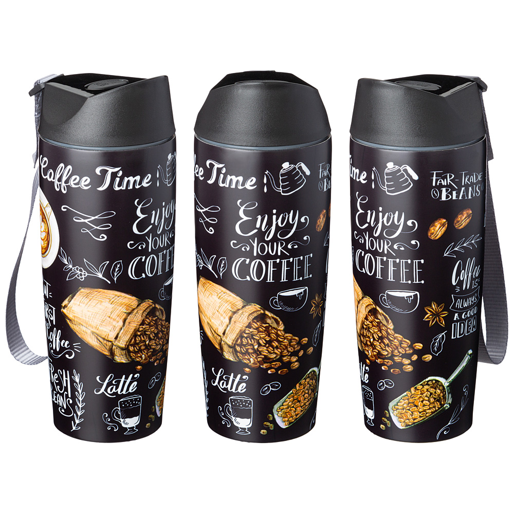 Термокружка Thermo Coffee Time, 380 мл, 9 см, 21 см, Пластик, Нерж. сталь, Agness, Китай