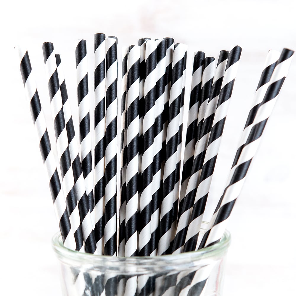 Бумажные трубочки Black Stripe, 19,5 см, Бумага, Bar Store
