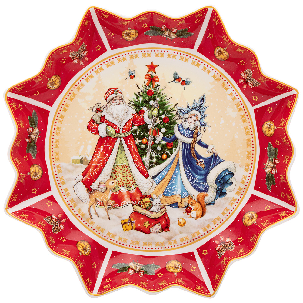 Сервировочное блюдо Happy New Year Santa&Snowgirl red 26