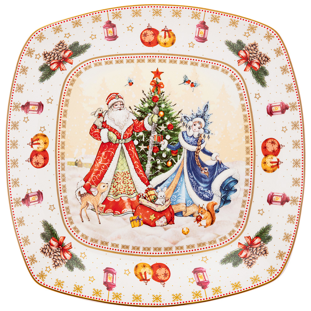Сервировочное блюдо Happy New Year Santa&Snowgirl white 25