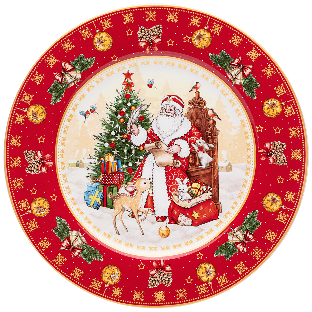Тарелка десертная Happy New Year Santa Red two