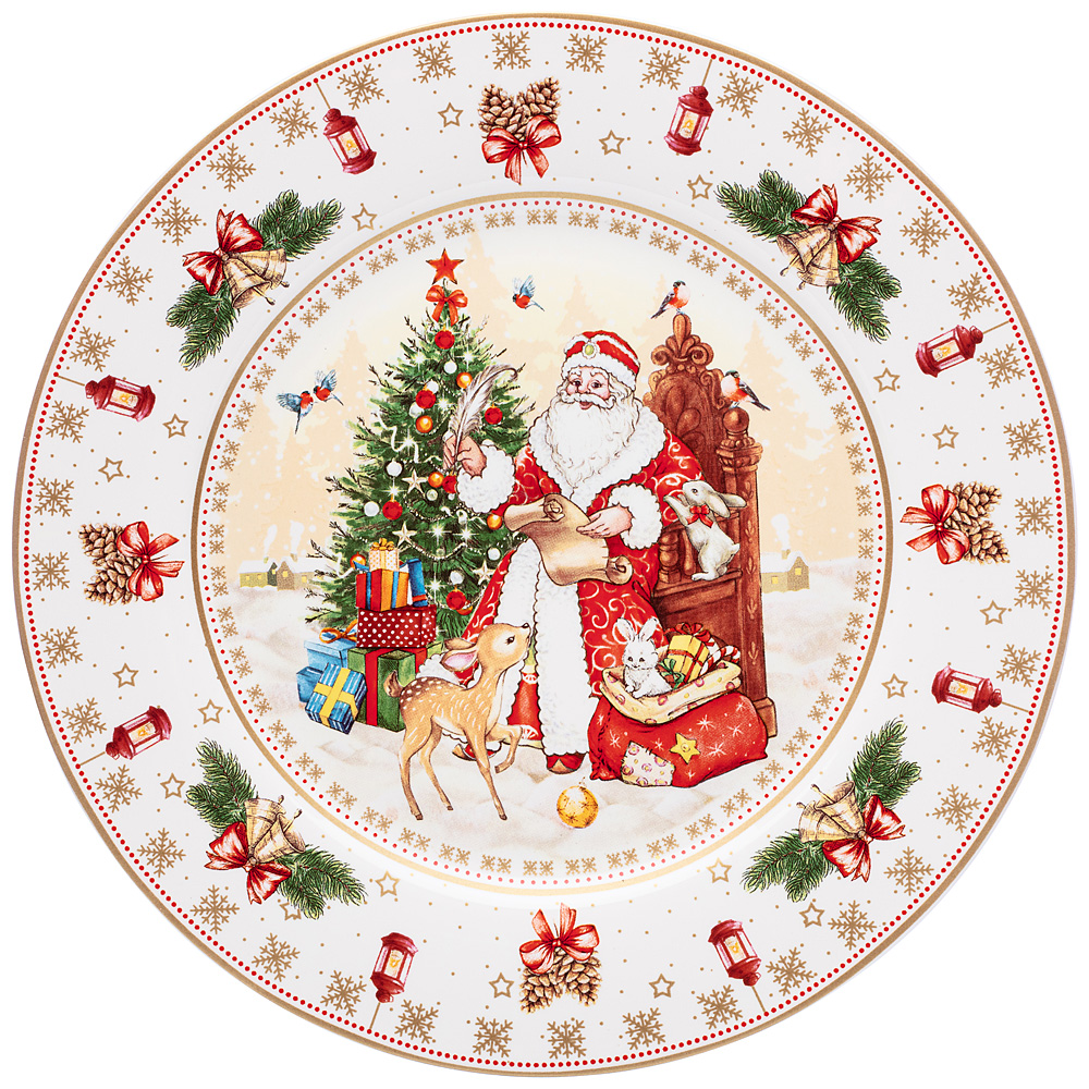 Тарелка десертная Happy New Year Santa White