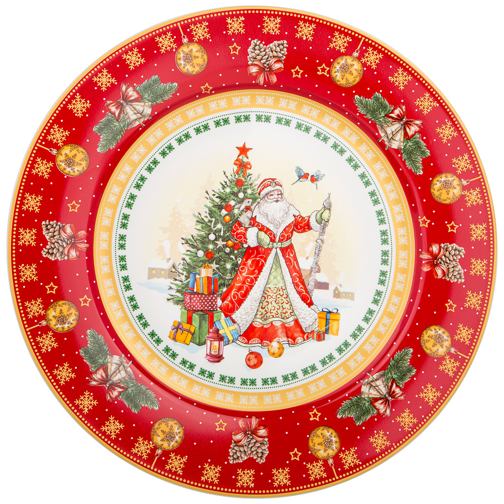 Тарелка обеденная Happy New Year Santa Red