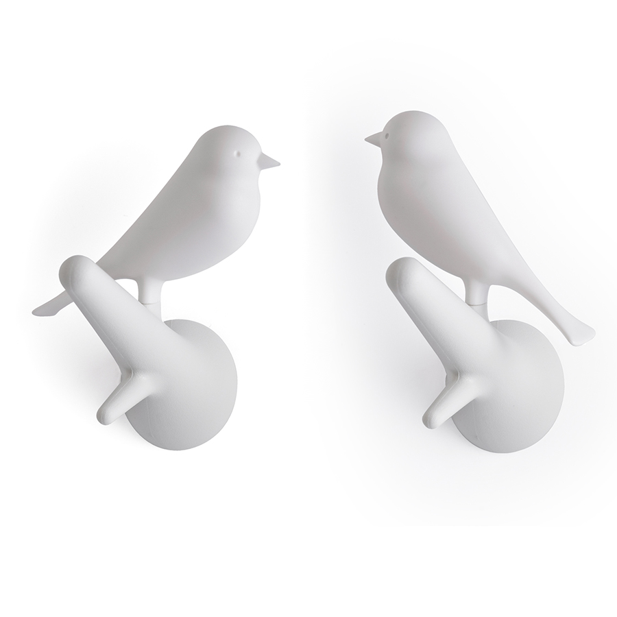 Вешалки настенные Sparrow white, 2 шт., 40х23 см, 30 см, Пластик, Qualy, Sparrow