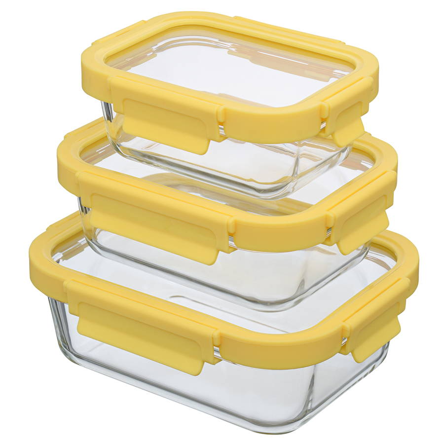 Набор пищевых контейнеров Glass Food square yellow, 3 шт.