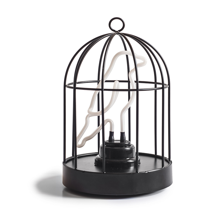 Светильник неоновый Bird in a cage, 16 см, 27 см, Металл, Пластик, Suck UK, Великобритания