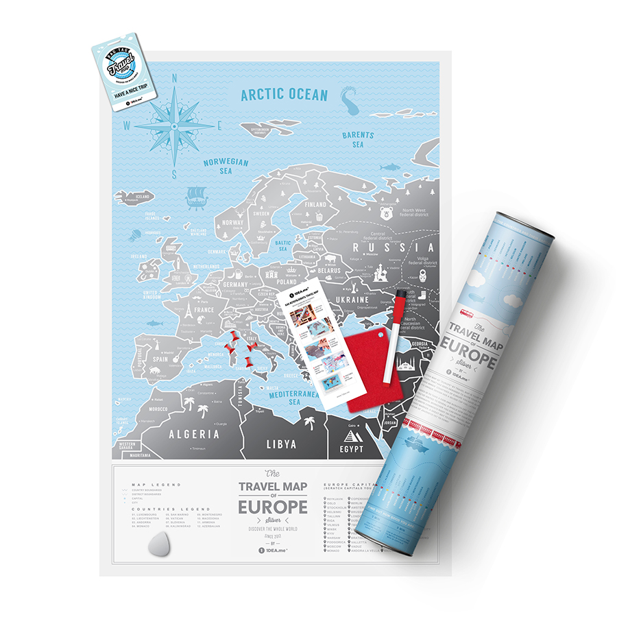  travel map Silver europe, 60x40 , , 1DEA.me, 