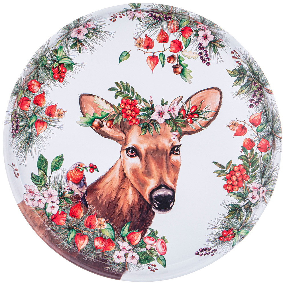 Поднос сервировочный Forest fairytale Deer, 33 см, 2 см, Сталь, Agness, Беларусь, Forest fairytale, Merry Christmas
