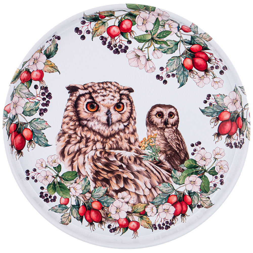 Поднос сервировочный Forest fairytale Owl, 33 см, 2 см, Сталь, Agness, Беларусь, Forest fairytale, Merry Christmas