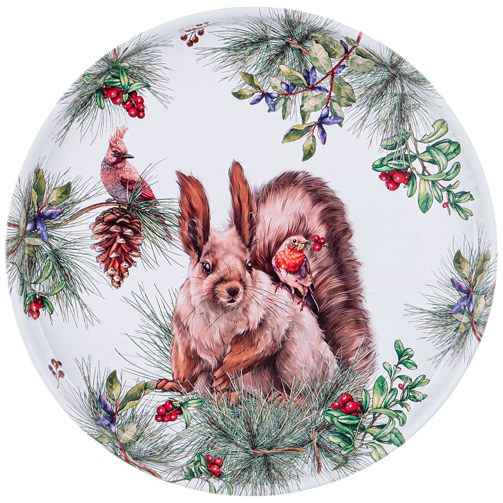 Поднос сервировочный Forest fairytale Squirrel, 33 см, 2 см, Сталь, Agness, Беларусь, Merry Christmas