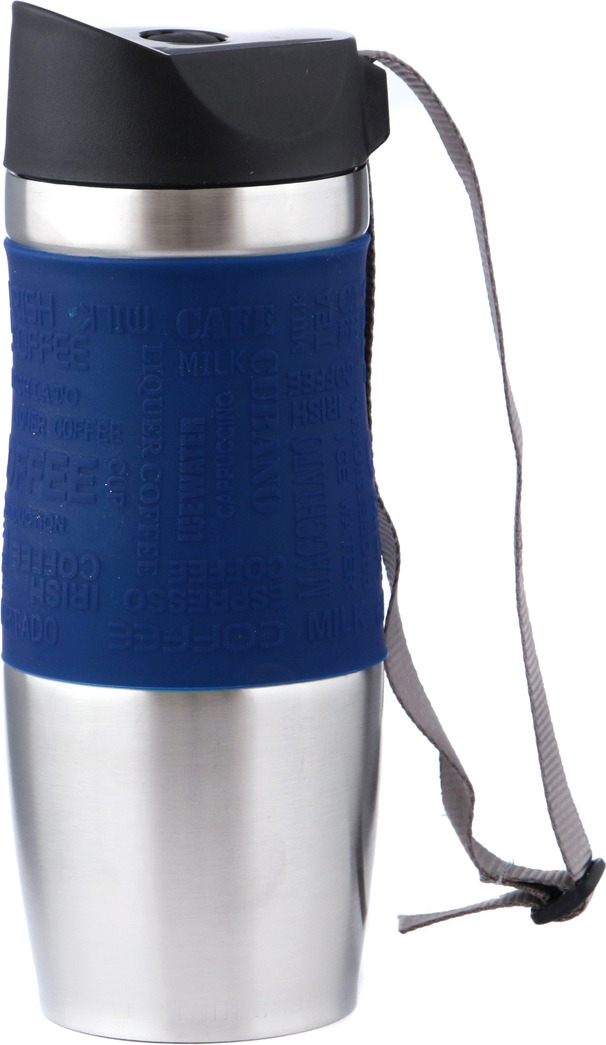 Термокружка с кнопкой стопером Agness Blue, 400 мл., 400 мл, 8 см, 21 см, Нерж. сталь, Agness, Китай