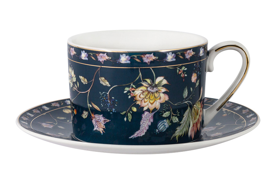 Чайная пара Flora porcelain navy 250, 16 см, 7 см, 250 мл, Фарфор, Anna Lafarg Primavera, Китай, Flora porcelain