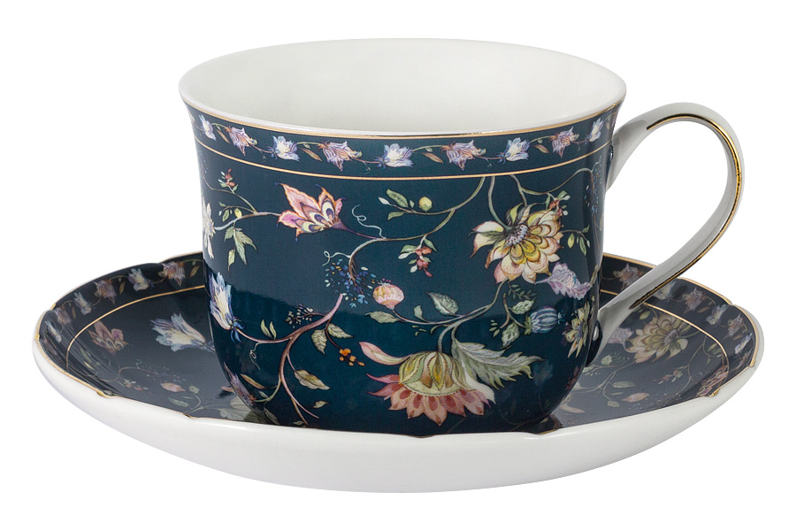 Чайная пара Flora porcelain navy 400, 17 см, 9 см, 400 мл, Фарфор, Anna Lafarg Primavera, Китай