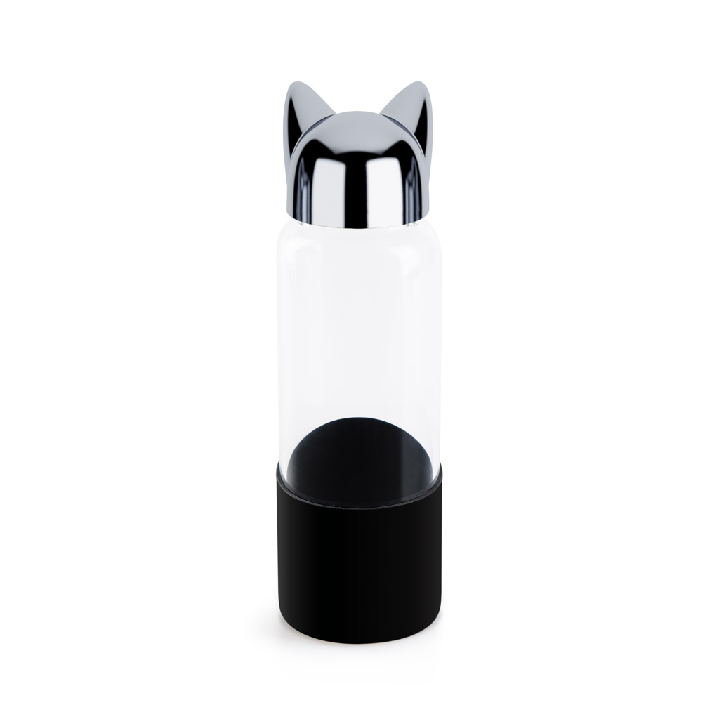 Бутылка для воды Cat Black, 350 мл, 6 см, 20 см, Силикон, Стекло, Balvi, Испания