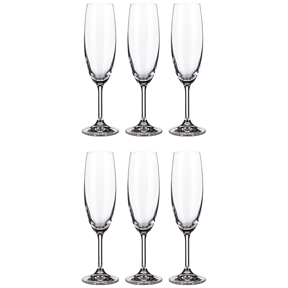 Набор бокалов для шампанского Lara 220, 6 шт., 220 мл, 22,5 см, Хрустальное стекло, Bohemia Crystal, Чехия