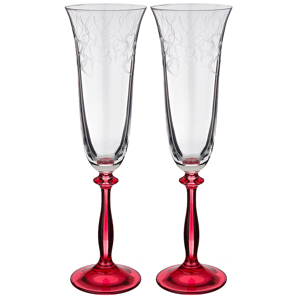 Набор бокалов для шампанского Love red 190, 2 шт., 190 мл, 25 см, Стекло, Bohemia Crystal, Чехия