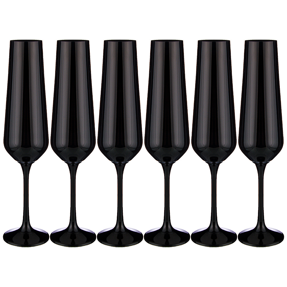 Набор бокалов для шампанского Sandra Sprayed black 200, 6 шт., 200 мл, 25 см, Хрустальное стекло, Bohemia Crystal, Чехия, Sandra