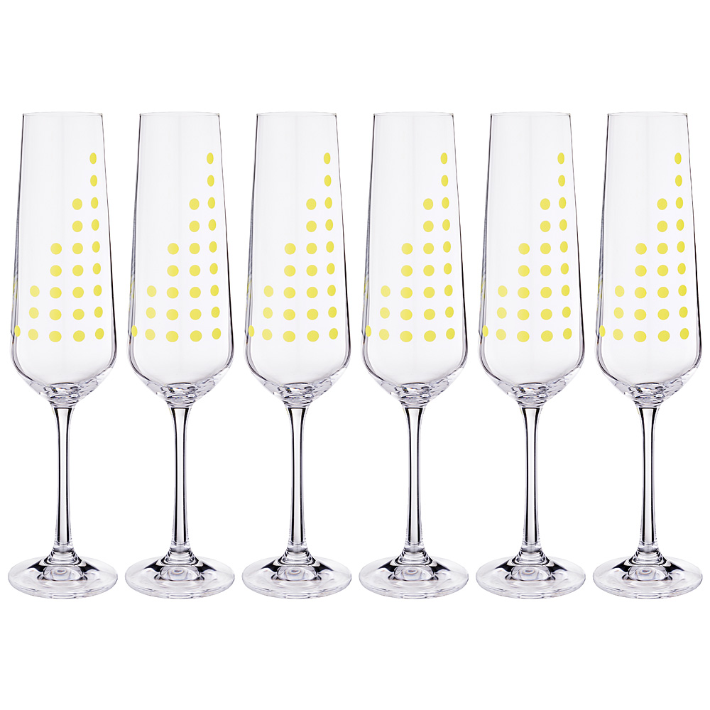 Набор бокалов для шампанского Sandra Yellow Dot, 6 шт, 200 мл, 25 см, Стекло, Bohemia, Чехия, Sandra