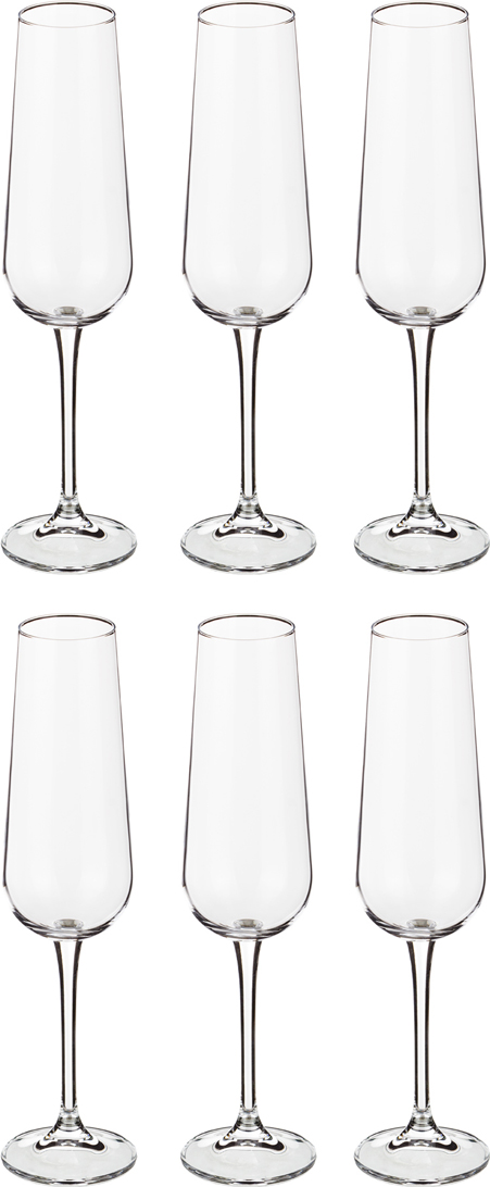 Набор бокалов для  шампанского Amundsen 220 мл, 6 шт., 220 мл, 26 см, Хрустальное стекло, Bohemia, Чехия