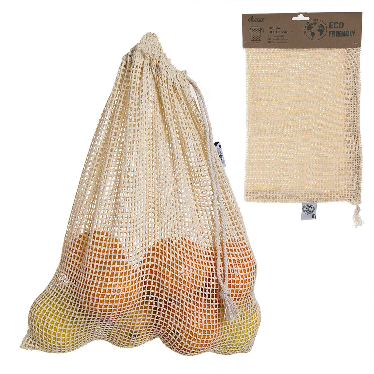 Мешочек для хранения фруктов и овощей Eco Life Beige, 30х40 см, Хлопок, Dcasa, Испания