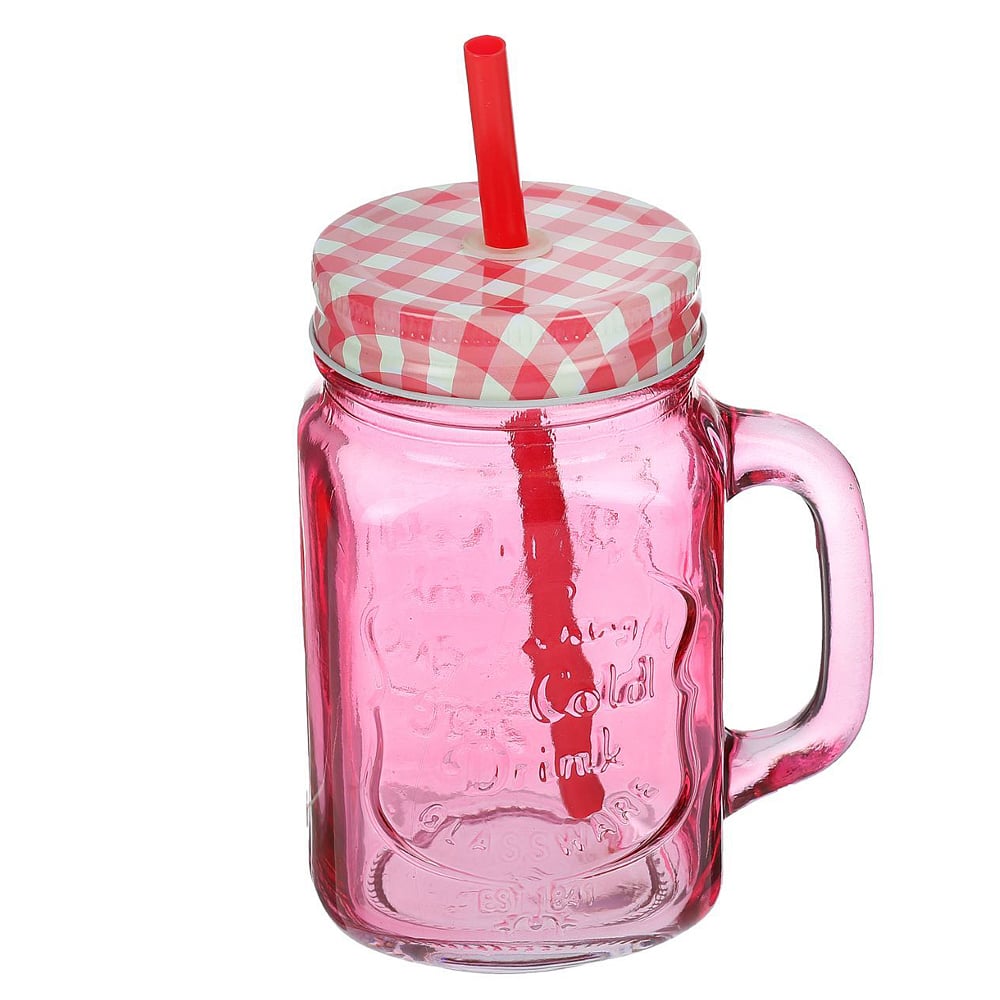 Банка для напитков с крышкой и трубочкой Red ICe Cold Drink, 450 мл, 9,5 см, 13 см, Стекло Банка для напитков с крышкой и трубочкой Red ICe Cold Drink, 450 мл, 9,5 см, 13 см, Стекло