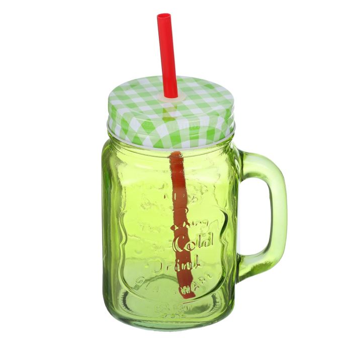 Банка для напитков с крышкой и трубочкой Green ICe Cold Drink, 450 мл, 8 см, 13 см, Стекло Банка для напитков с крышкой и трубочкой Green ICe Cold Drink, 450 мл, 8 см, 13 см, Стекло