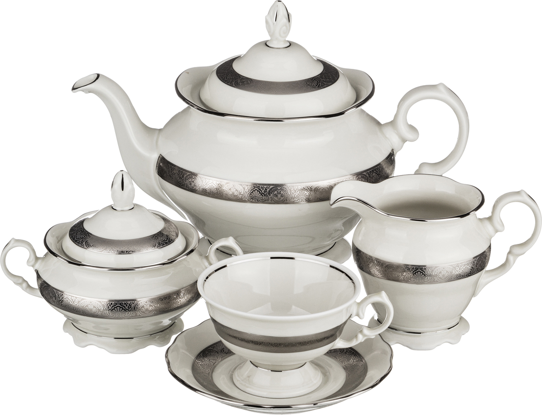 Чайный сервиз Luxor silver, 15 предм., 1,2 л, 6 персон, Фарфор, Elisabeth Bohemia Original, Китай, Luxor
