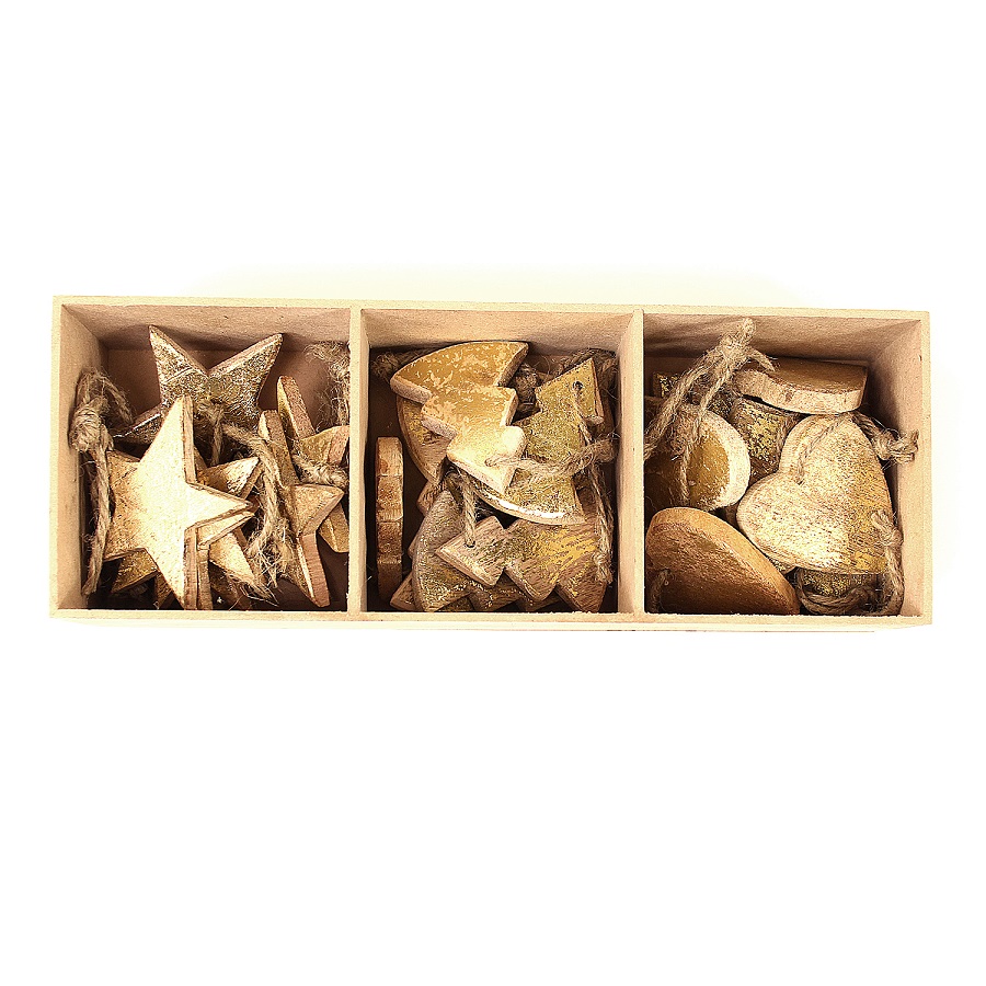 Набор подвесных украшений Golden Stars/Trees/Hearts, 24 шт., 12 см, Дерево, EnjoyMe, Россия