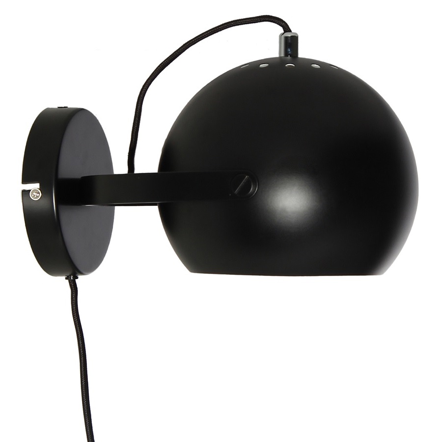 Лампа настенная с подвесом Ball Black Matte, 16х12 см, 10 см, Металл, Frandsen, Дания