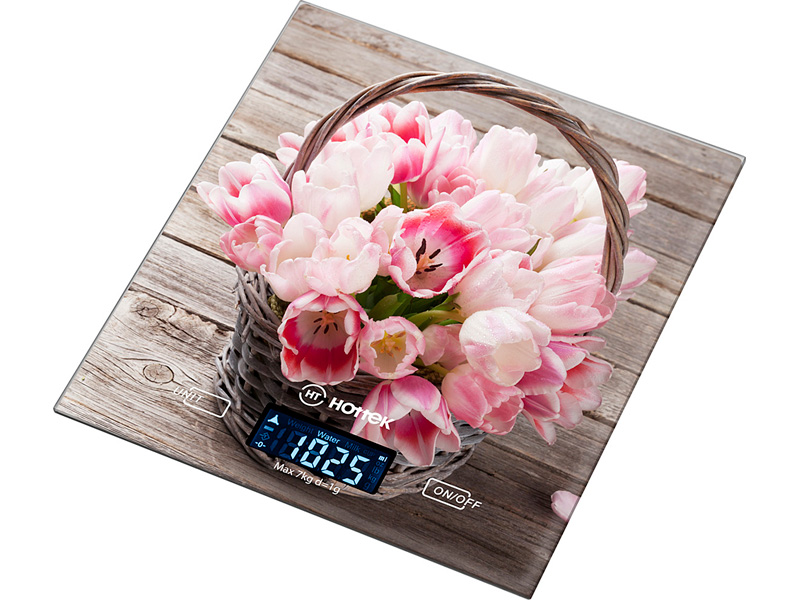Весы кухонные Pink tulips, 18x20 см, Стекло, Hottek, Китай