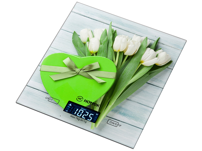 Весы кухонные White tulips, 18x20 см, Стекло, Hottek, Китай