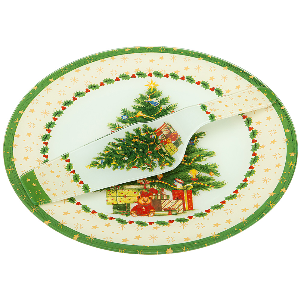 Блюдо для торта с лопаткой Christmas tale Tree, 28 см, 3 см, Стекло, Lefard, Китай, Christmas tale, Merry Christmas