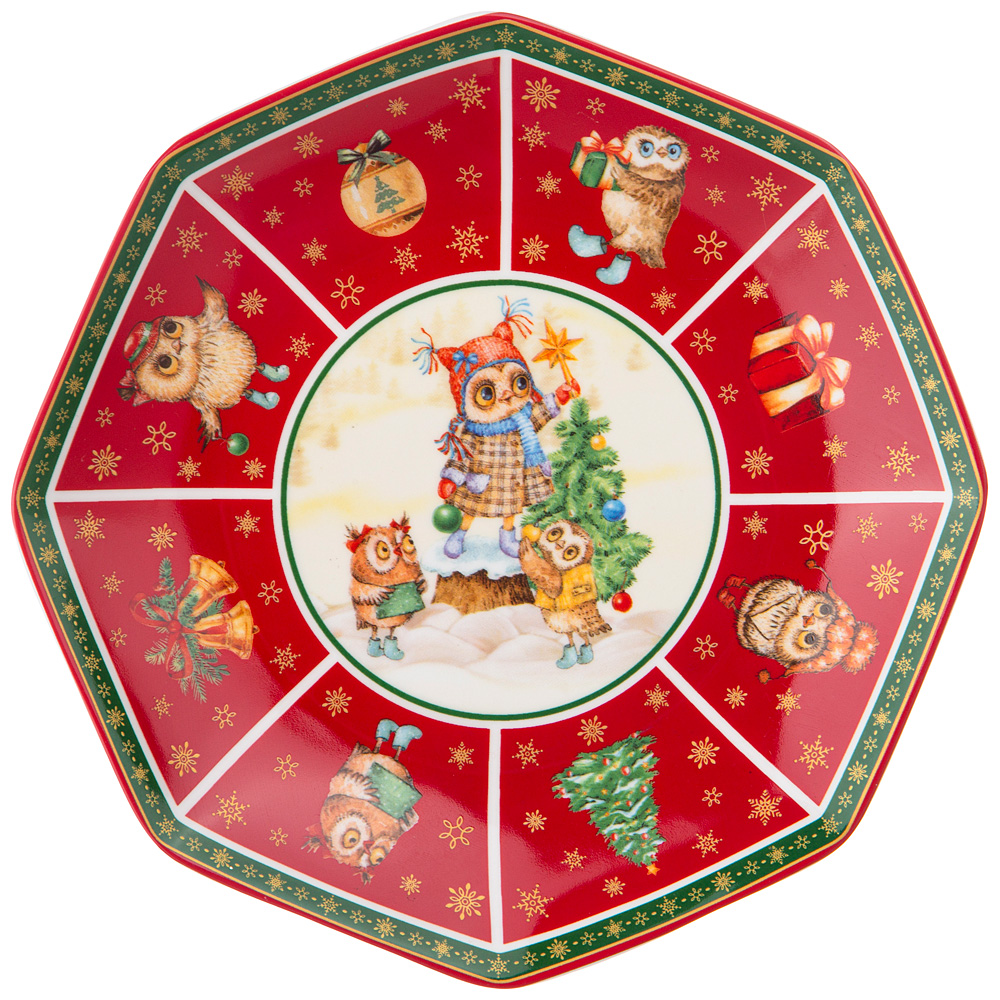Блюдо сервировочное Happy New Year Owl Red 17, 17 см, Фарфор, Lefard, Китай, Happy New Year, Merry Christmas