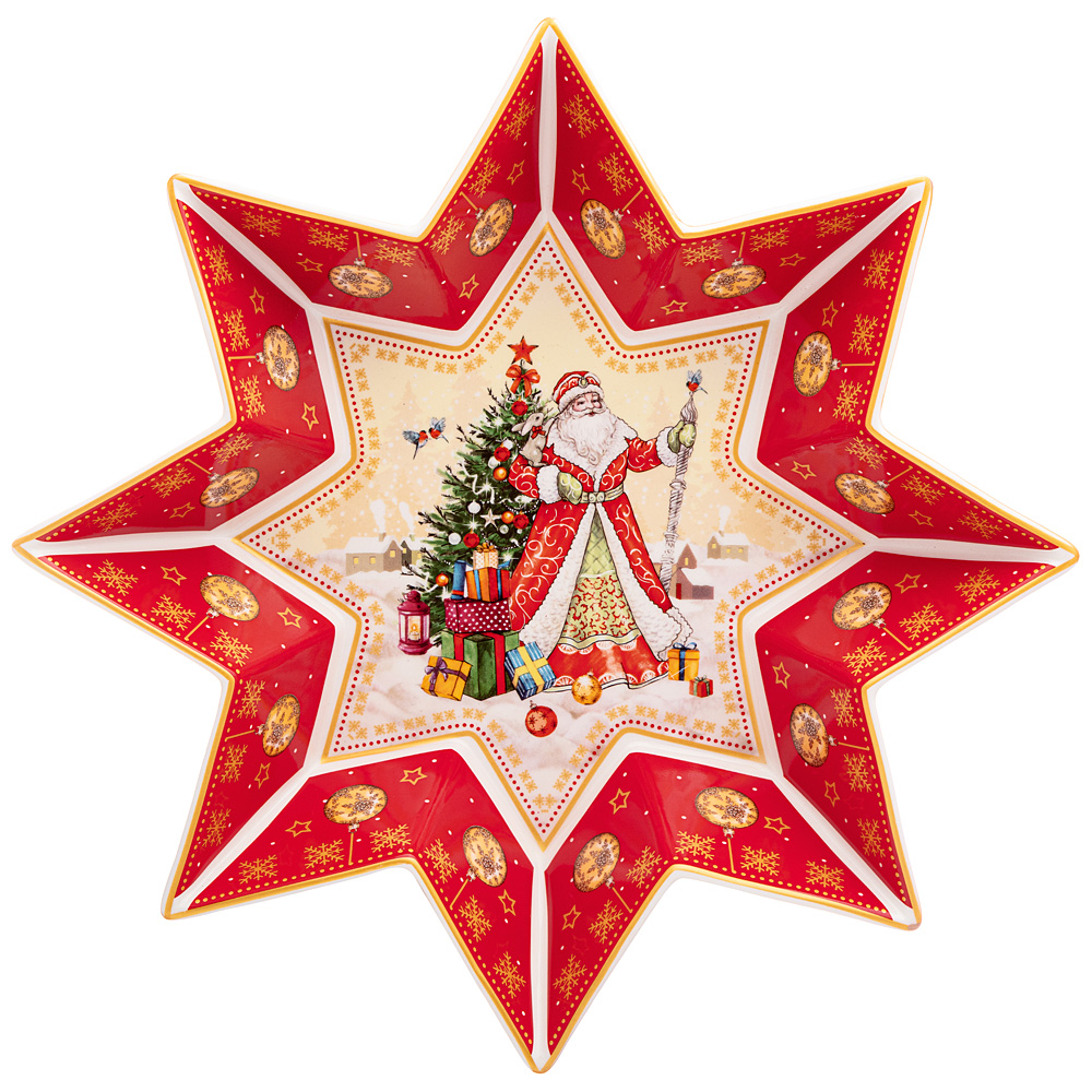 Блюдо-звезда сервировочное Happy New Year Santa Red 32