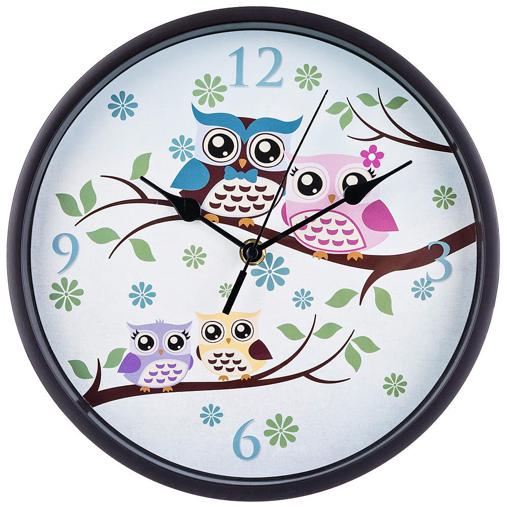 Часы настенные кварцевые Cute Owls, 25 см, Пластик, Lefard, Китай