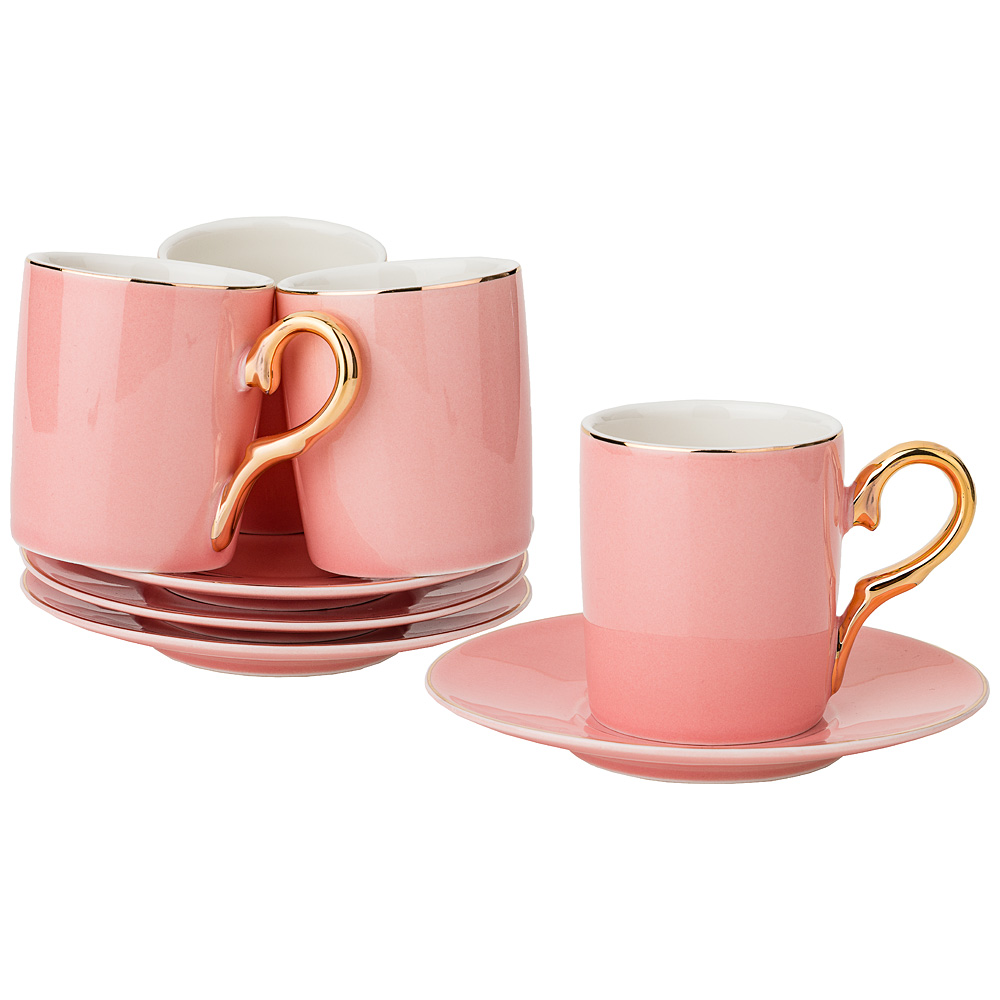 Кофейный набор Porcelain coffee pink 8 предм., 90 мл, 6 см, 4 персоны, Фарфор, Lefard, Китай