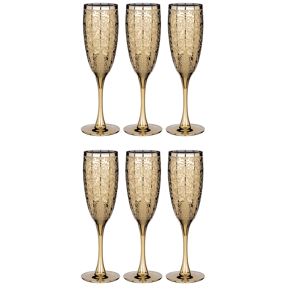 Набор бокалов для шампанского Glasstar Arabesque Gold, 6 шт., 170 мл, 21 см, Стекло, Lefard, Россия, Glasstar