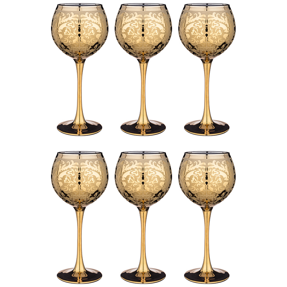 Набор бокалов для вина Glasstar Arabesque Gold, 6 шт., 280 мл, 20 см, Стекло, Lefard, Россия, Glasstar