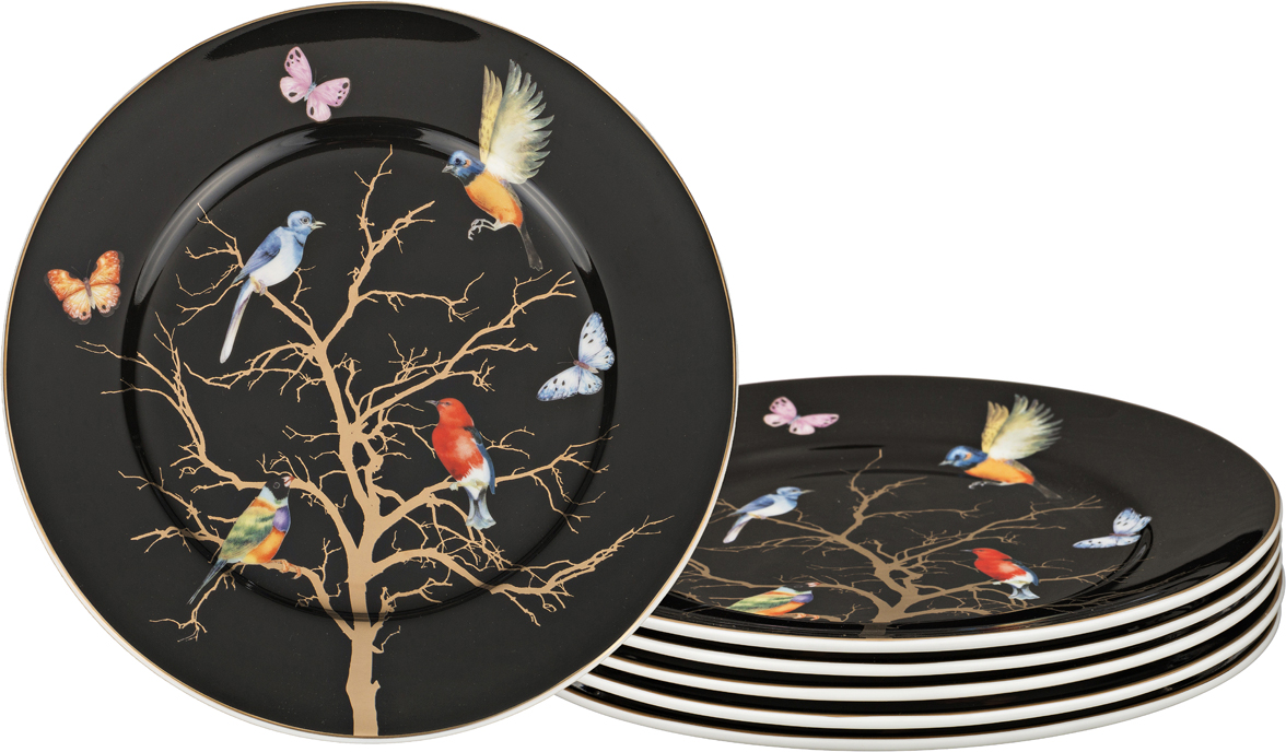 Набор десертных тарелок Spring Birds black, 6 шт, 21 см, Фарфор, Lefard, Китай