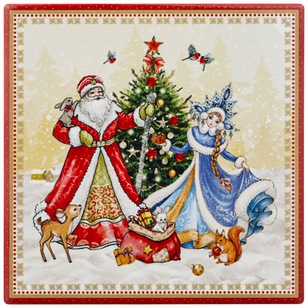 Подставка под горячее Happy New Year Santa&Snowgirl 16х16, 16х16 см, Керамика, Lefard, Китай, Happy New Year, Merry Christmas