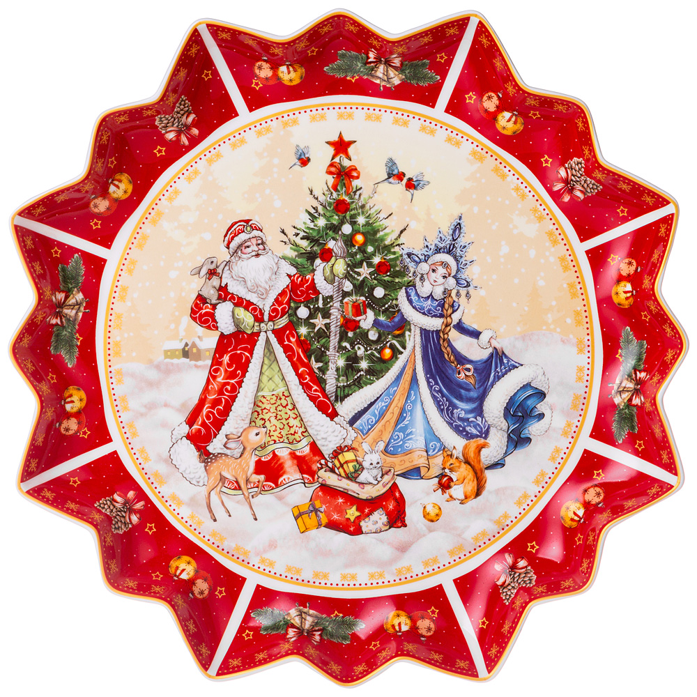 Сервировочное блюдо Happy New Year Santa&Snowgirl red 38