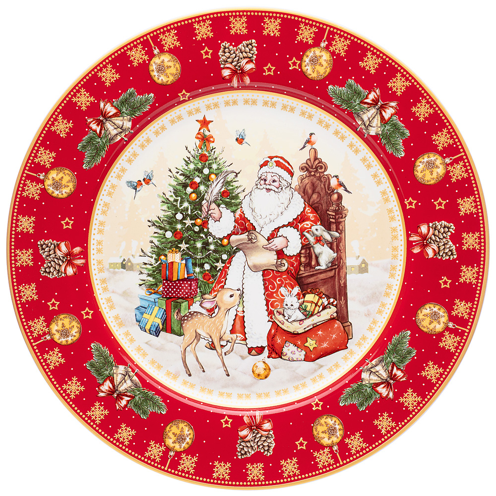 Тарелка обеденная Happy New Year Santa Red 26