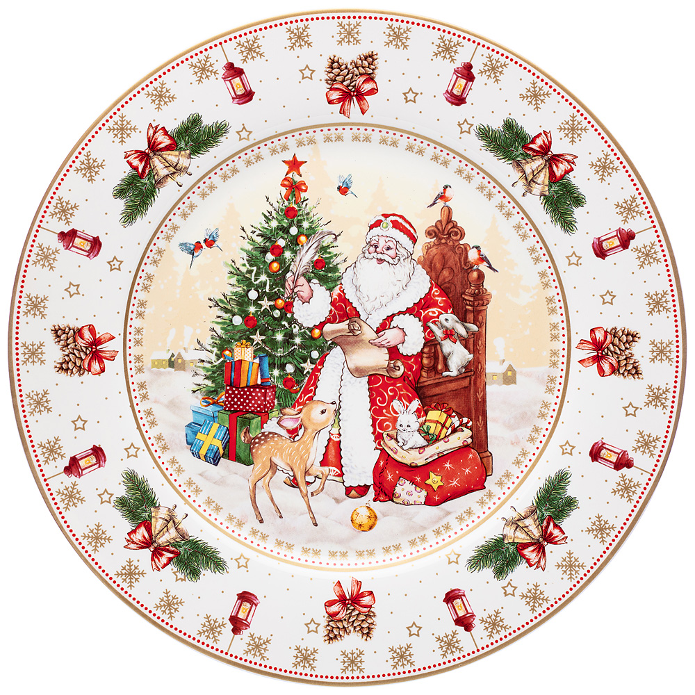 Тарелка обеденная Happy New Year Santa White
