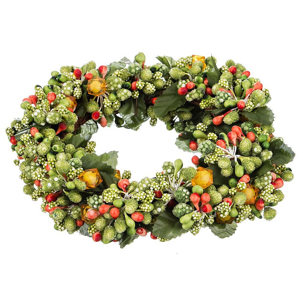 Декоративный рождественский венок Berries&Leaves Colored, 16 см, Пластик, Китай