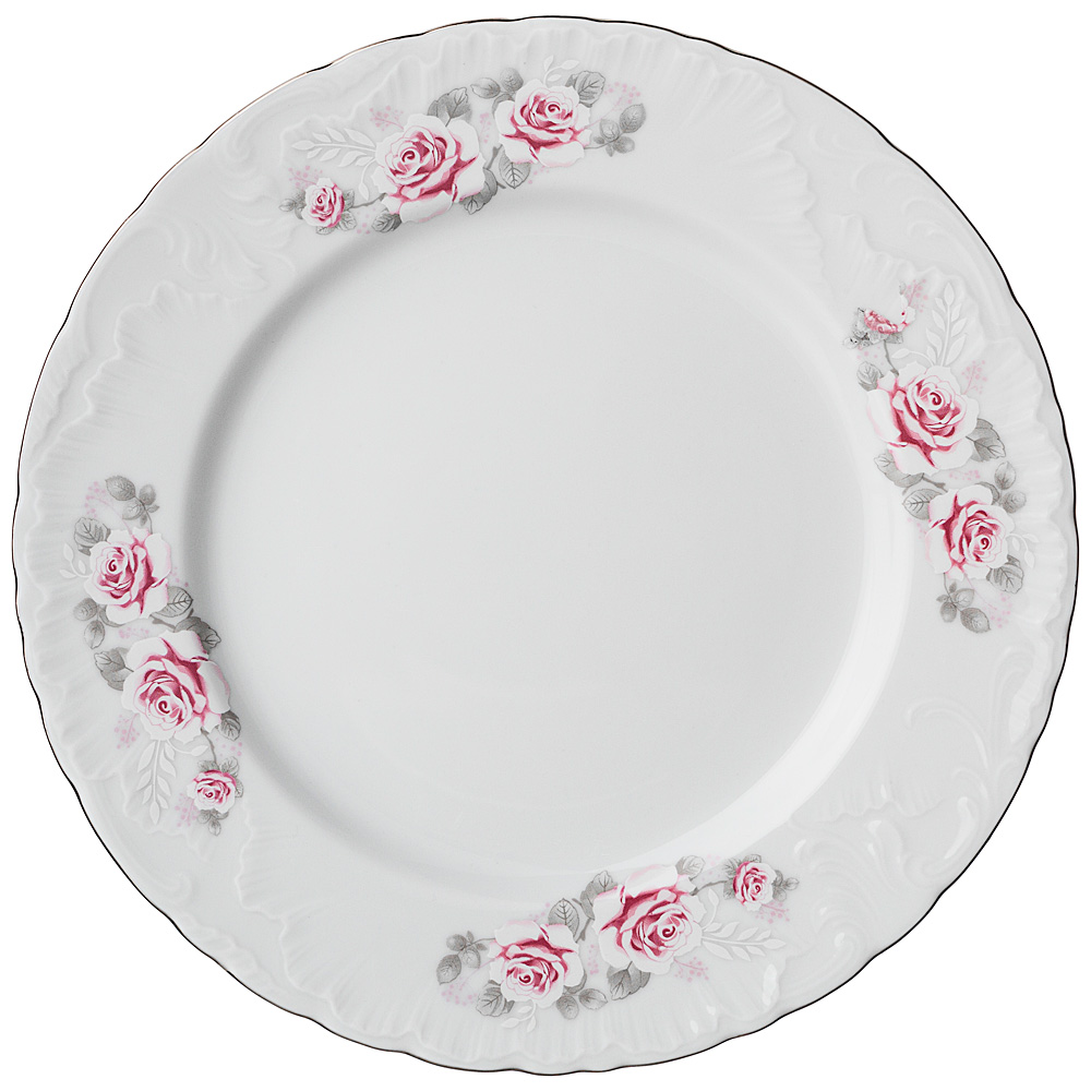 Тарелка обеденная Rococo Gentle Rose white 25, 25 см, Фарфор, Polskie Fabryki Porcelany, Польша