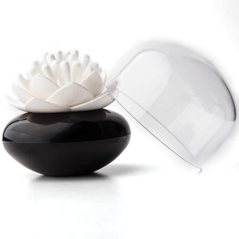 Контейнер для ватных палочек Lotus black & white, 8 см, 8 см, Пластик, Qualy, Таиланд